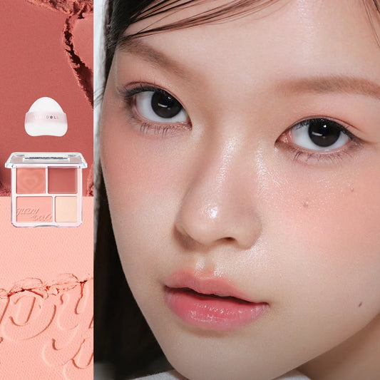 Judydoll - 4 Color Blush & Highlight Palette (1-3) [#02 Soft Peach - 9g]