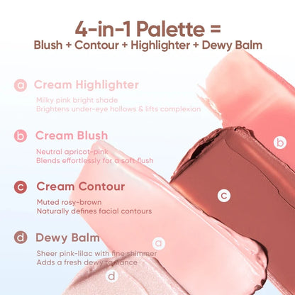 Judydoll - 4 Color Blush & Highlight Palette (1-3) [#02 Soft Peach - 9g]