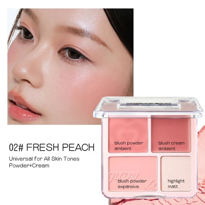 Judydoll - 4 Color Blush & Highlight Palette (1-3) [#02 Soft Peach - 9g]