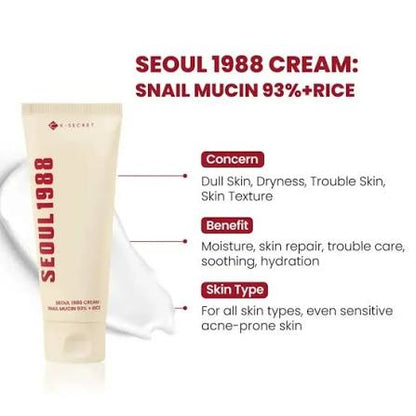 Cream : Snail Mucin 93% + Rice