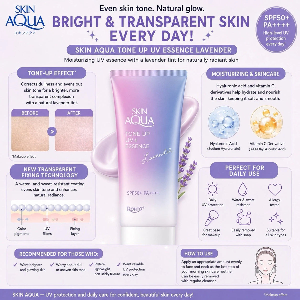 Skin Aqua Tone Up UV Essence SPF 50+ PA++++ [Lavender - 80g]